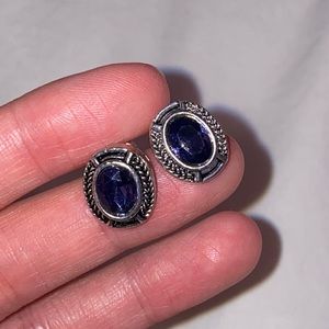 BLUE GEM STUD EARRINGS
